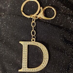 Gold Tone Allover Rhinestone Letter D Initial Bag Purse Charm Keychain N…